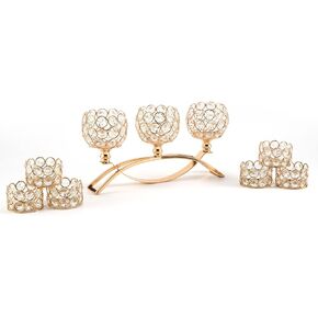 4Set Gold Crystal Candle Holders Decorative Candelabra for Wedding Centerpiece,Metal 3 Arms Candlesticks Holder Stand for Dining Table Living Room Home Decor, Party, Anniversary