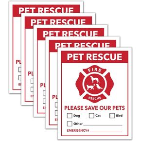 5 Pet Rescue Stickers, Fire Rescue Sticker, Save Our Pets Emergency Sticker, UV Resistant, Waterproof, Anti Scratch Pet Inside Fire Sticker, Rescue Our Pets Decal 4"x 5"