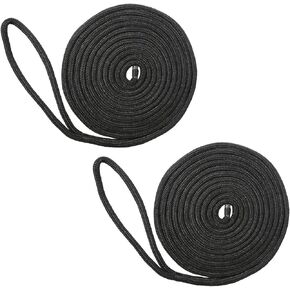 NovelBee 2 Pack of 5/8“x 30’ Double Braid Nylon Dockline,Mooring Rope Dock Line,Working Load Limit 1540 lbs,Breaking Strength 7,700 lbs (Black)