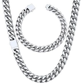 ChainsHouse 9mm 22" Cuban Chain Necklace Men Bracelet 23cm