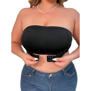 WDIRARA Women's Plus Size Solid Button Front Bandeau Bra Strapless Wireless Bras