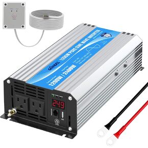 GIANDEL 24 Volt 2000W Pure Sine Wave Power Inverter DC 24V to AC120V with Dual AC Outlets with Remote Control 2.4A USB and LED Display