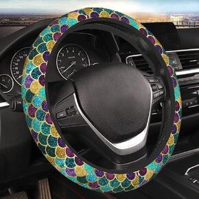 بريق حورية البحر المقاييس غطاء عجلة القيادة لطيف للنساء الرجال اكسسوارات السيارات العالمية 15 بوصة المضادة للانزلاق عجلات القيادة السيارات حامي يغطي لشاحنة سيارات الدفع الرباعي سيدان الفيروز