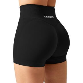 YEOREO Scrunch Workout Shorts Women Butt Lifting 3.5" Seamless V Cross Waist Amplify Shorts Buttery Soft Gym Shorts Black X-Large