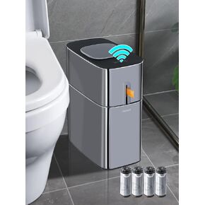 MOPUP Touchless Bathroom Trash Can, 4 Gallon Narrow Metal Automatic Privacy Garbage Cans,Motion Sensor Trash Bin for Bedroom,Office,Toilet,RV