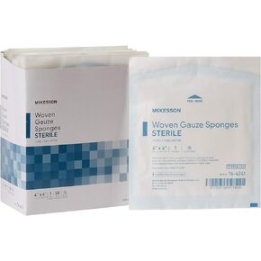 McKesson Woven Gauze Sponges, Sterile, 12-Ply, 100% Cotton, 4 in x 4 in, 50 Per Pack, 1 Pack