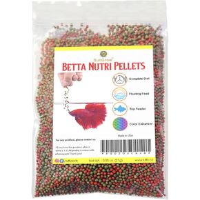 SunGrow Betta Food، علف عائم معزز للألوان، نظام غذائي متوازن للأسماك الصحية، طعام سهل الهضم، كريات بطيئة الذوبان، 1 أونصة. in Kuwait