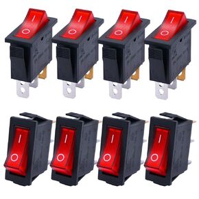 TWTADE / 8Pcs Red Light Illuminated On/Off SPST 3 Pin 2 Position Mini Lighted Boat Rocker Switch Car Auto Boat Rocker Toggle Switch Snap AC 250V/16A, 125V/20A KCD3-101N-R