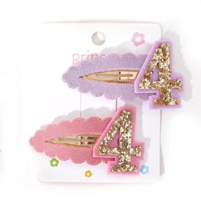 2pcs Hair Clips for Baby Girls - 2nd Birthday Hair Clips for Party Decorations,Two Plush Fabric Gold Hair Clip,Head Ornament Accessories Photo Props for Baby Showers (2 pink and purple)