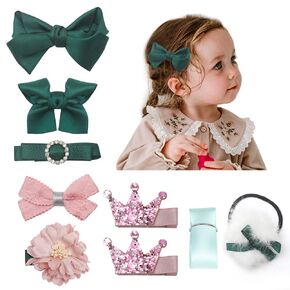 Baby Girl Hair Bow Clips Hair Ties Set, School Girl Uniform Hair Accessories 9 PCS for Little Toddler Girls (navy set)