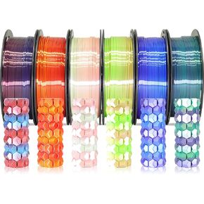 Mixed 6 Spools Fast 2 Color Change 3D Printer Filament Bundle, It Packed with 6 Beautiful Color Change Silk PLA Filament, Each Spool 250g, 6 Spools, Total 1.5kg Silk PLA Bundle by OEM MIKA3D