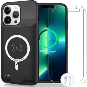 Wireless Charging Case for iPhone 13 Pro, 10000mAh High Capacity Portable Rechargeable Battery Case Wireless Charging Compatible with iPhone 13 Pro (6.1 inch) Extended Battery Charger Case (Black)