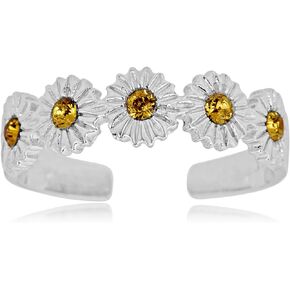AVORA 925 Sterling Silver Adjustable Flower Toe Ring with Simulated Diamond CZ