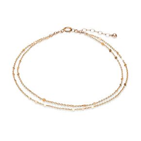 Annika Bella Double-Stranded Gold Anklet, Length 9-10 Inches, Layering Ankle Bracelet for Women,Teens, Satellite Dotted Chain Foot Jewelry, Dainty Handmade Waterproof Beach Anklets (Tubes Chain)