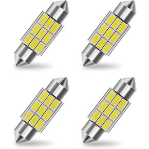 مصابيح LED 41 مم 6000K مصابيح LED اكليل زينون بيضاء للسيارات والشاحنات لوحة ترخيص 9-SMD 5630 لمبة شرائح للخريطة الداخلية وقبة صندوق السيارة (4 قطع) in Kuwait