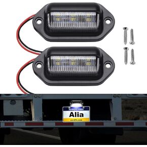 Aila 2PCS LED License Plate Lights, 6-SMD Waterproof Tag Lights for Vehicle, 12V-24V, Ideal for Truck, SUV, Trailer, RV, UTV, ATV, Easy Installation