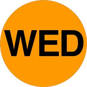 Tape Logic TLDL6522 Inventory Circle Labels, Days of The Week, Wed", 2", Fluorescent Orange, 1 Roll of 500 Labels