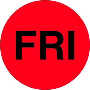 Tape Logic TLDL6542 Inventory Circle Labels, Days of The Week, Fri", 2", Fluorescent Red, 1 Roll of 500 Labels