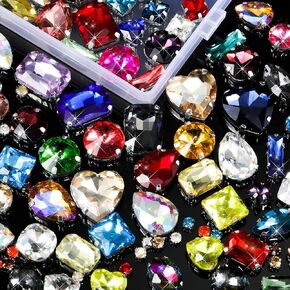 460 Pieces Sew on Rhinestones Glass Sewing Claw Gemstones and Crystals Metal Back Prong Setting Sewing Rhinestones for Clothes DIY Crafts Clothes Shoes Bag (Mixed Color)