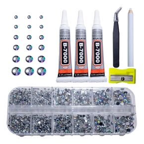 PETALTWIG b7000 Glue Clear with silver Rhinestones for Crafting,3600Pcs Rhinestones with 3Pcs Adhesive Glue Rhinestone Picker Tool，bedazzler kit with Rhinestones for Nail Art DIY Jewelry Shoes Clothes