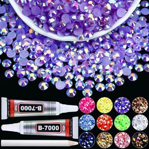 8000PCS 2mm Transparent Clear AB Rhinestones for Crafting, Flatback Rhinestones for Clothes Shoes Tumblers Nail Art, Wholesale Bedazzling Jelly Gemstones with B7000 Clear Glue