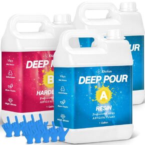 JDiction Deep Pour Epoxy Resin, 3 Gallon Clear High Gloss Casting Resin for 2-4" Pour Depths, Low Viscosity Self Leveling Deep Pour Resin for River Tables, Wood and Flower Resin Crafts