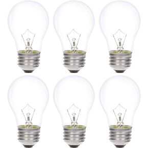 Simba Lighting Appliance Light Bulb A15 25W (6 Pack) Incandescent Mini-Standard Shape with E26 Standard Medium Screw Base for Refrigerators, Ovens, 110V 120V 130V, Dimmable, 2700K Warm White