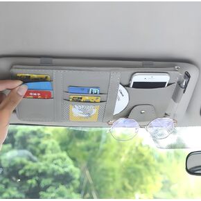 Car Sun Visor Organizer, PU Leather Auto Visor Pocket, Interior Accessories Organizer with Multi-Pocket and Glasses Holder, for Car, Truck, SUV, etc.