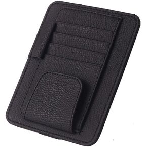 Artificial Leather Car Sun Visor Storage Glasses Organizer Bills Wallet Holder Ticket Credit Card Clips Auto-Interior Visor Accessories(Black)