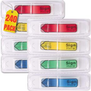 1InTheOffice Sign Here Tabs, 1/2" Assorted Color Sign Here Stickers/Flags, 240/Pack