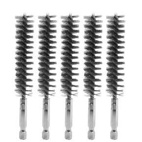 Jiozermi 5 Pcs Bore Brush with 1/4 Inch Hex Shank, Stainless Steel Brush, Cleaning Wire Twisted Brush for Power Drill Impact Driver