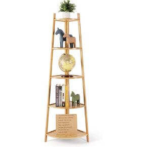 Bamboo Corner Shelf Stand for Display, 59'' Tall Storage Rack, 5-Tier Shelf for Organize