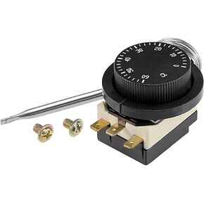 uxcell 1NO 1NC 250/380V 16(2) A 0-60C Temperature Control Switch Capillary Thermostat for Oven Refrigerator Heater, 1.5m Length, with 2 Screws