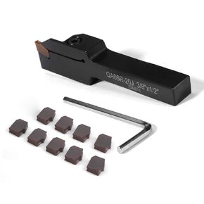 3/8"x1/2" Indexable Lathe Grooving Parting Holder QA06R-20J with 10 Pieces Carbide Inserts GTN-2 Heavy Duty Right-Hand Lathe Cut Off Tool Carbide Inserts(QA06R-20J with 10 Pieces Inserts)