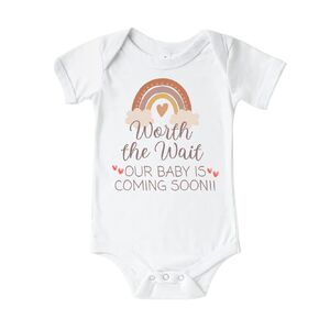 Worth The Wait Rainbow Baby Announcement Onesie, Christian IVF Pregnancy Reveal, Adoption, Infertility Onesies, Miracle Baby, Surprise Pregnancy Announcement Gifts Grandparents, Husband, Family.
