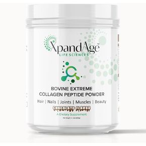 XpandAge Life Sciences Bovine Extreme Collagen Peptide Powder مع البيوتين والبازلاء والغوارانا والموسلي الآمن وغيرها للشعر والأظافر والطاقة والعضلات الخالية من الدهون وصحة المفاصل. نكهتان متاحتان (بدون نكهة)