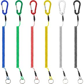 Retractable Wire Key Lanyard, 6 PCS Heavy Duty Steel Wire Coiled Cable with Aluminium Alloy Clip Kayak Fishing Gear and Equipment Fishing Lanyard Clips Safety Tool Lanyard for Keys Pliers Boating