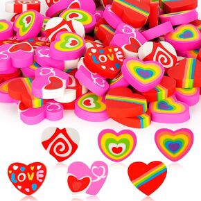 Mini Heart Erasers for Kids Bulk, 42PCS Colorful Valentines Erasers for Kids, 3D Novelty Pencil Erasers for Party Favor Kids Gift Filling and Art Supplies