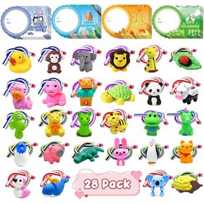 28 Pack Valentines Day Gifts for Kids, Valentine Erasers for Kids Classroom School, Valentines Cards with Animals Puzzle Erasers, Valentines Exchange Party Favors Goodies Bags Fillers for Boys Girls
