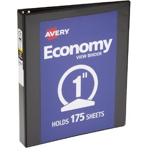 Avery Economy View 3 Ring Binder, 1" Round Rings, 1 Black Binder (05761)