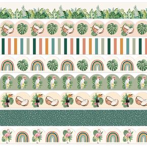 Whaline 82Ft Boho Tropics Summer Bulletin Board Borders Rainbow Eucalyptus Leaf Coconut Self-Adhesive Border Trim for Summer School Classroom Office Decoration