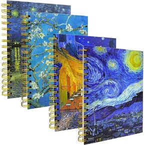 4 Pack A5 Van Gogh Notebooks Thick Superhard Cover Spiral Notebooks Hardcover Spiral Journals Spiral Bound Journal 8.3"x 6.3" College Ruled 4x160 Pages 100GSM Supplies for School Office Gifts
