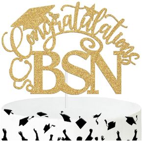 غلاف كعكة تهنئة BSN، ديكور كعكة تهنئة للممرضة/RN، مستلزمات تزيين حفلات التخرج من مدرسة التمريض لعام 2024، ذهبي لامع