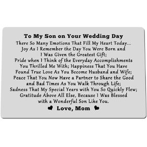 Xiahuyu Son Wedding Gifts from Mom Engraved Wallet Insert Card for Son on His Wedding Day to My Son Gifts Mom to Son Gifts Son Wedding Card Wedding Gifts for Son from Mom