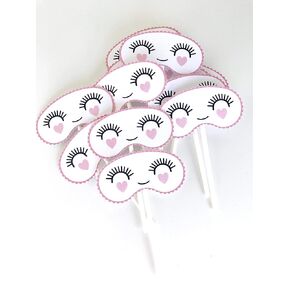 Slumber Party Cupcake Toppers 12 pcs, Spa Mask Cake Picks Birthday Decoration Party Supplies, Pink Girls Sleepover Baby Shower Themed