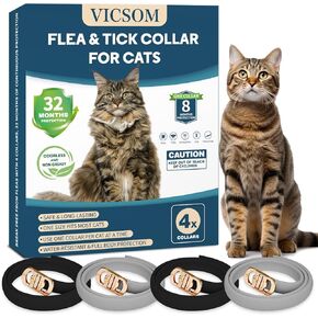 4 Pack Flea Collar for Cats, Cat Flea and Tick Collar 32 Months Cat Flea and Tick Treatment Collar, Waterproof Adjustable Cats Kitten Flea Collar, Tick and Flea Prevention Collar for Cat, Black Grey