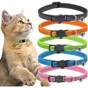 10 Pack Reflective Cat Collars with Bells - Breakaway Kitten Collars Colorful Adjustable Kitty Collars for Girl Boy Cats Gifts Pet Supplies Stuff Accessories 8" - 13" in Saudi Arabia