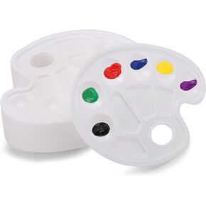 20 PCS Paint Tray Palettes, Oval Plastic Paint Tray Palette with Thumb Hole, Watercolor Paint Tray for Adults & Kids, or Painting or DIY Craft Class, White