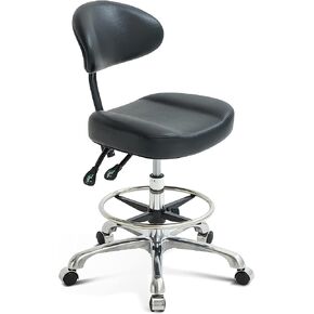 Drafting Swivel Rolling Chair,Sturdy Padding,Adjustable Stool with Wheels for Home,Office,Shop,Doctor,Massage Salon(with New Backrest and Footrest, Black)
