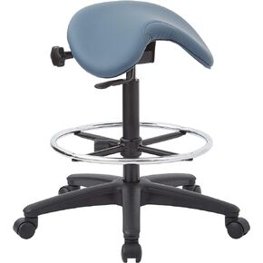 Office Star Drafting Backless Stool with Saddle Seat, Foot Ring, Adjustable Seat Angle and Pneumatic Height Adjustment, Dillon Black Faux Leather
